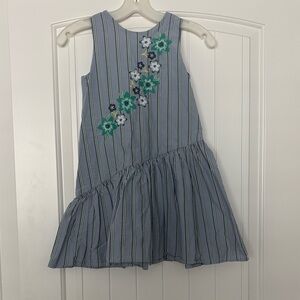 Tea Collection Blue Striped Floral Embroidered Sundress